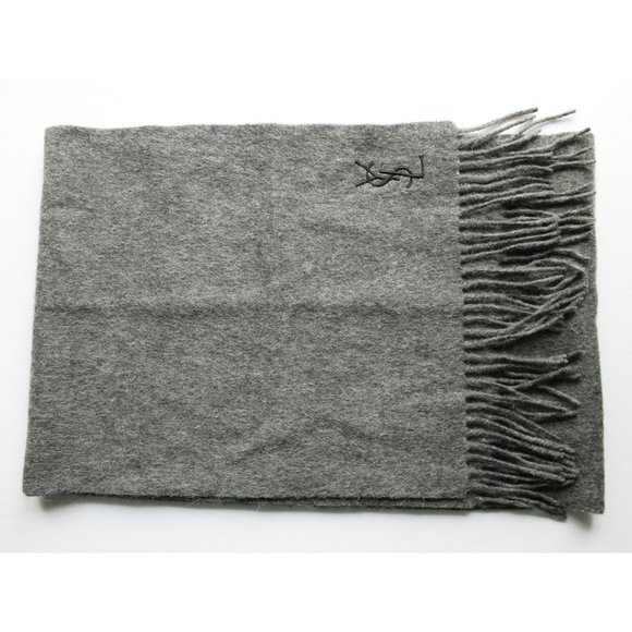 Yves Saint Laurent Pour Homme Motif Scarf Wool Men's Grey - Picture 1 of 7